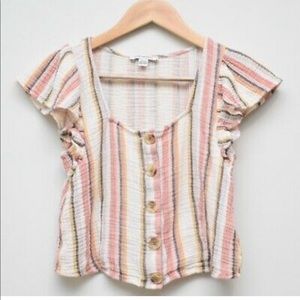 NWT American Eagle Pink Striped Button Crop Top
